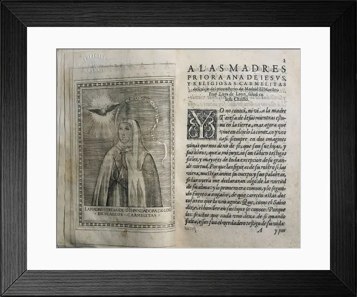 Framed Print : First edition of the complete works by Saint Teresa of Jesus carried out by fray Luis de Len. Executed in Salamanca by Guillermo Fouquel (1588). SPAIN. Salamanca Framed Print : First edition of the complete works by Saint Teresa of Jesus carried out by fray Luis de Len. Executed in Salamanca by Guillermo Fouquel (1588). SPAIN. Salamanca