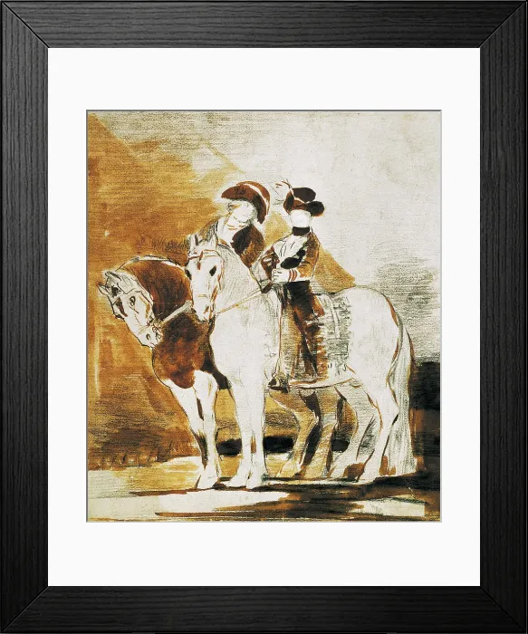Framed Print : GOYA Y LUCIENTES, Francisco de (1746-1828). Double Equestrian Portrait. Sketch for the equestrian portrait of Carlos IV and Maria Luisa. Drawing. UNITED KINGDOM. London