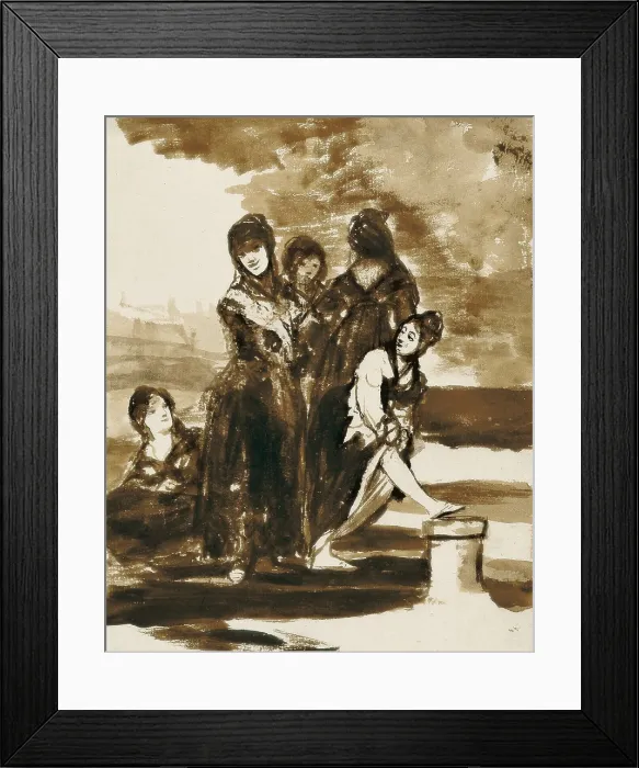 Framed Print : GOYA Y LUCIENTES, Francisco de (1746-1828). Group of Majas. Drawing. SPAIN. Madrid. National Library. AISA / Everett Collection**US SALES ONLY**