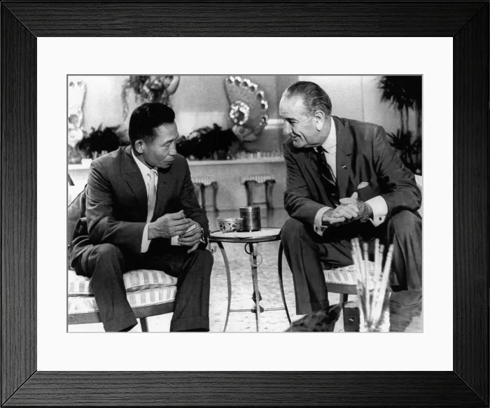 Framed Print : President Lyndon Johnson meets with South Korean President Park Chung. They met at the Honolulu estate of Henry J. Kaiser. April 17, 1968