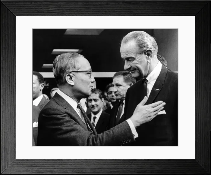 Framed Print : President Lyndon Johnson with United Nations Secretary General U Thant. LBJ was in New York for the installation ceremonies fro Archbishop Terence Cooke. April 4, 1968 Framed Print : President Lyndon Johnson with United Nations Secretary General U Thant. LBJ was in New York for the installation ceremonies fro Archbishop Terence Cooke. April 4, 1968