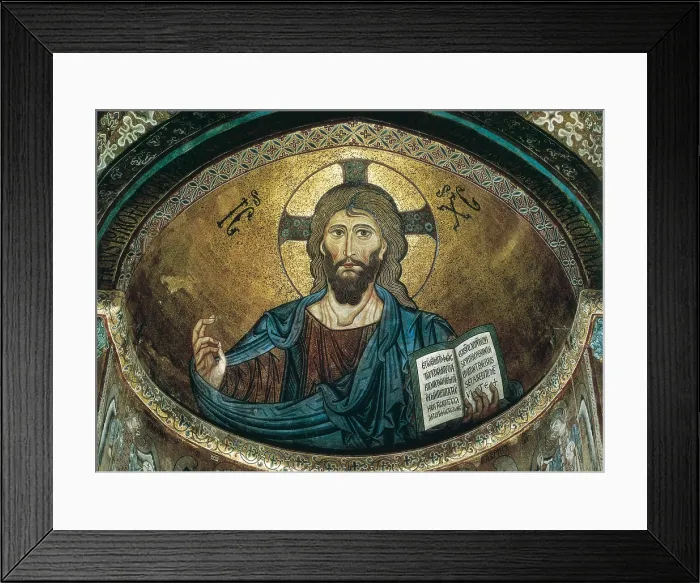 Framed Print : Christ Giving the Blessing or the Pantocrator. 13th c. ITALY. Cefal. Cathedral. Mosaic situated at the apse. Late Byzantine art. Mosaic. AISA / Everett Collection**US SALES ONLY** Framed Print : Christ Giving the Blessing or the Pantocrator. 13th c. ITALY. Cefal. Cathedral. Mosaic situated at the apse. Late Byzantine art. Mosaic. AISA / Everett Collection**US SALES ONLY**