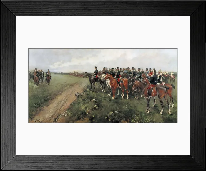 Framed Print : CUSACHS i CUSACHS, Josep (1851-1908). Parade in the field before His Majesty King Alfonso XIII. 1905. Modernism. Oil on canvas. SPAIN. Barcelona. Montjuic Castle Military Museum