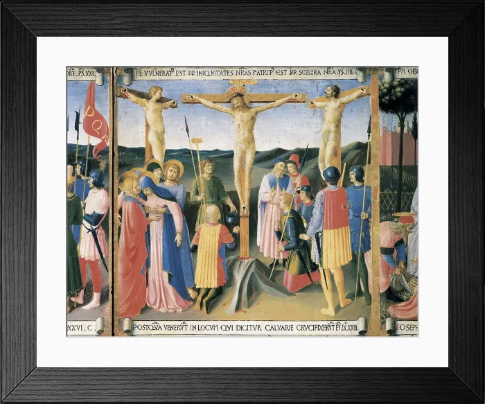 Framed Print : ANGELICO, Fra (1387-1455). Armadio degli Argenti. 1450. Detail with the Crucifixion scene. Renaissance art. Quattrocento. Tempera on wood. ITALY. Florence. Museo di San Marco (St)