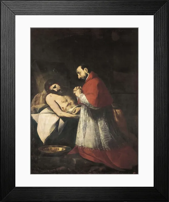 Framed Print : Crespi, Giovanni Battista (1575-1632). Saint Charles Borromeo before dead Christ. 1610. The Saint is on his knees, meditating, before reclining Christ. Mannerism art Framed Print : Crespi, Giovanni Battista (1575-1632). Saint Charles Borromeo before dead Christ. 1610. The Saint is on his knees, meditating, before reclining Christ. Mannerism art