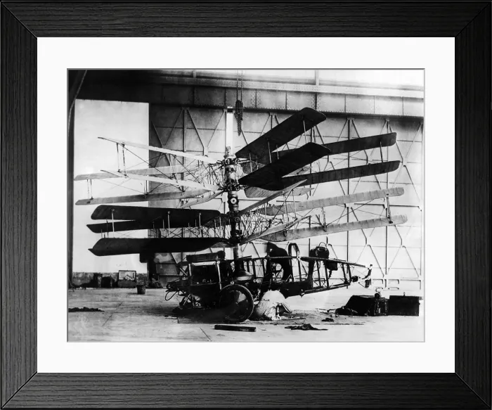 Framed Print : Engineer working on the Pescarra Helicopter. Developed by Argentine engineer Ral Pescara in the early 1920s, it had two contra-rotating screws, each having four blades