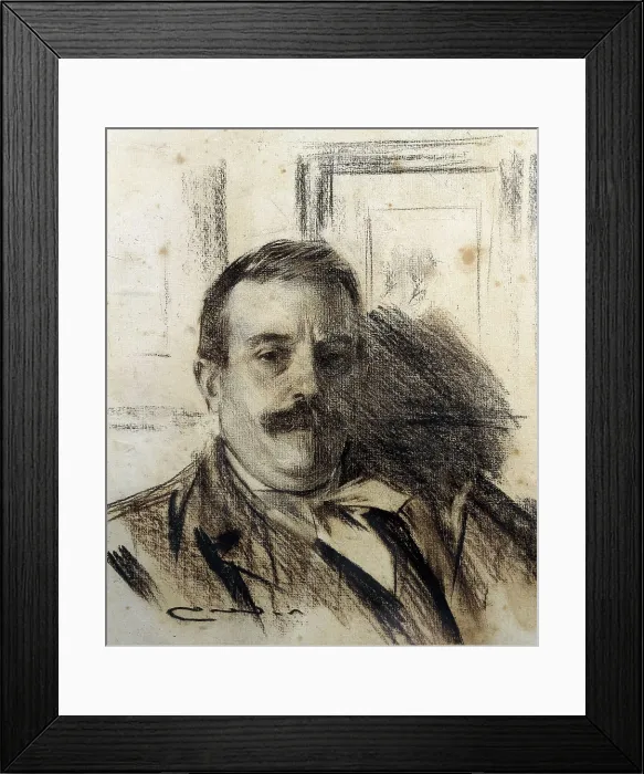 Framed Print : CASAS i CARBO, Ramn (1866-1932). Portrait of Raimon Casellas. ca. 1897 - ca. 1900. Charcoal and cont crayon on Ingres paper. Surrealism. Drawing. SPAIN. Barcelona