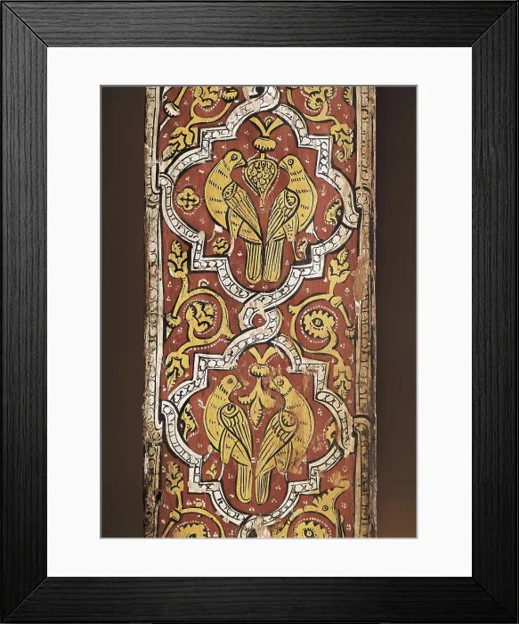 Framed Print : Beam from the Palace of the Marquis of Llio. ca. 1300. Main beam painted with heraldic, fauna and filigree motifs. Fresco. SPAIN. Barcelona. National Art Museum of Catalonia Framed Print : Beam from the Palace of the Marquis of Llio. ca. 1300. Main beam painted with heraldic, fauna and filigree motifs. Fresco. SPAIN. Barcelona. National Art Museum of Catalonia