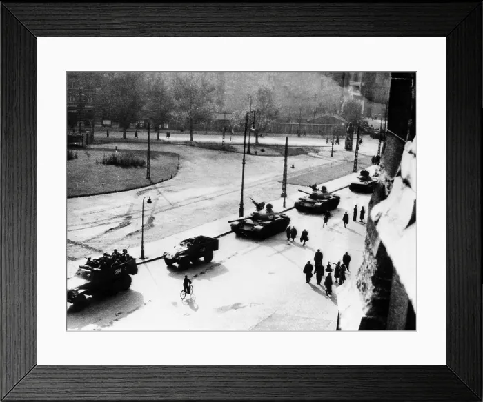 Framed Print : The 1956 Hungarian Uprising. Soviet trucks and tanks withdraw from downtown Budapest on Nov. 1, 1956