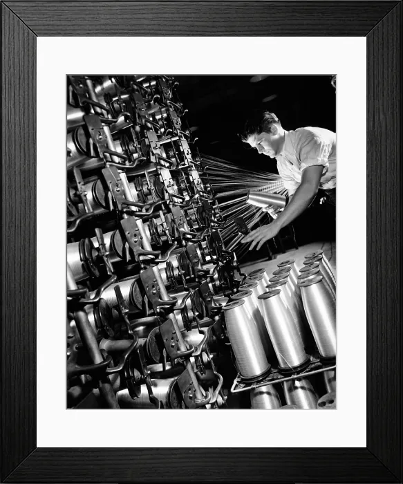 Framed Print : Manufacture of Cordura rayon at DuPont. The rayon yarn is used in bus, truck and passenger car tires