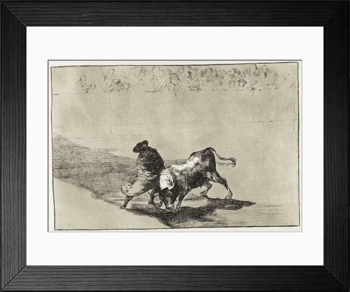 Framed Print : GOYA Y LUCIENTES, Francisco de (1746-1828). The very skilful student of Falces wrapped in his cape, tricks the bull with the play of his body. 1816 Framed Print : GOYA Y LUCIENTES, Francisco de (1746-1828). The very skilful student of Falces wrapped in his cape, tricks the bull with the play of his body. 1816
