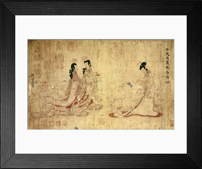 Framed Print : Gu Kaizhi or Ku K'ai-chih (344-406). The Instructor and the two young ladies. 345-406. Chinese art. Han period. Drawing. UNITED KINGDOM. London. The British Museum
