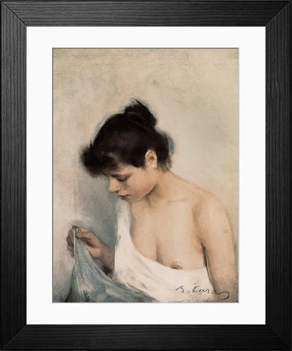 Framed Print : CASAS i CARBO, Ramn (1866-1932). Study. ca. 1893. Woman bust. Modernism. Oil on canvas. SPAIN. Barcelona. National Art Museum of Catalonia