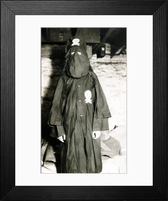 Framed Print : Black Legion member in his night rider robes. They splintered from the Ku Klux Klan and were led by William Shepard in Ohio