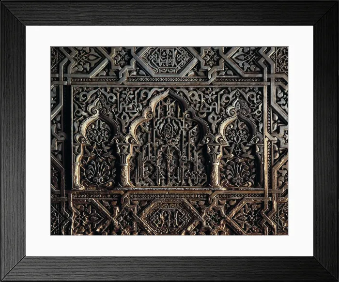 Framed Print : Alhambra. SPAIN. Granada. Alhambra. Saln de Embajadores (Hall of the Ambassadors). Detail of the decoration with geometric and vegetables motifs. Hispano-Moresque art Framed Print : Alhambra. SPAIN. Granada. Alhambra. Saln de Embajadores (Hall of the Ambassadors). Detail of the decoration with geometric and vegetables motifs. Hispano-Moresque art