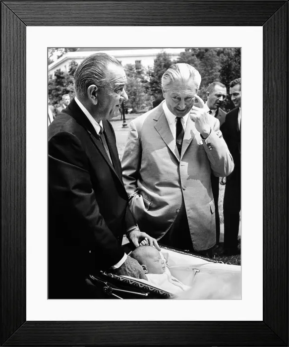 Framed Print : President Lyndon Johnson gives German Chancellor Kurt Georg Kiesinger a tour of the White House grounds Framed Print : President Lyndon Johnson gives German Chancellor Kurt Georg Kiesinger a tour of the White House grounds