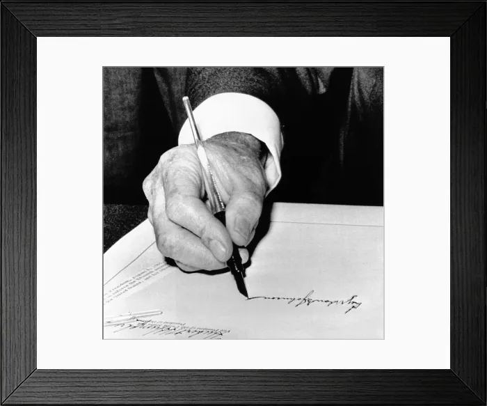 Framed Print : President Lyndon Johnson signing the 1965 Civil Rights Bill, also known as the Voting Rights Act