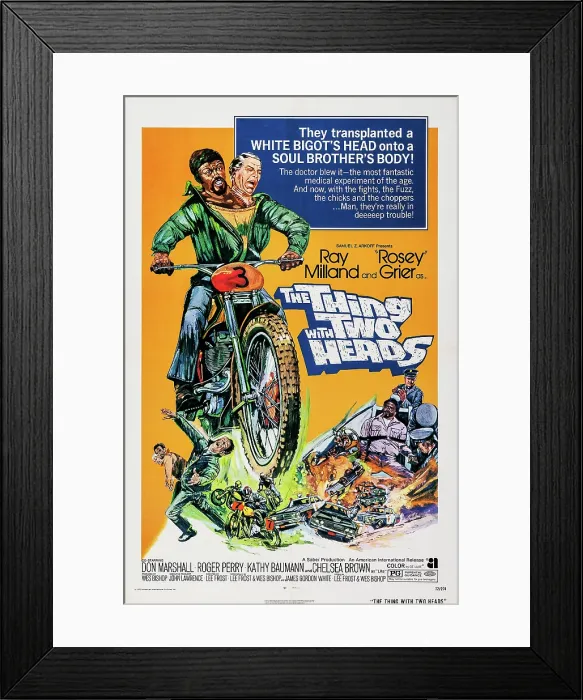 Framed Print : THE THING WITH TWO HEADS, US poster art, top from left: Rosey Grier, Ray Milland, 1972