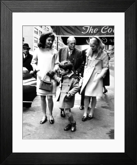 Framed Print : Jacqueline Kennedy, Randolph Churchill, his daughter, Arabella Churchill, and John F. Kennedy Jr. leaving the Colonial Restaurant in New York. Dec. 1966 Framed Print : Jacqueline Kennedy, Randolph Churchill, his daughter, Arabella Churchill, and John F. Kennedy Jr. leaving the Colonial Restaurant in New York. Dec. 1966