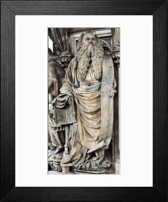 Framed Print : SLUTER, Claus (1340-1406). The Well of Moses or The Well of the Prophets. 1396-1406. FRANCE. Dijon. Charterhouse of Champmol. Detail of Moses figure. Gothic art Framed Print : SLUTER, Claus (1340-1406). The Well of Moses or The Well of the Prophets. 1396-1406. FRANCE. Dijon. Charterhouse of Champmol. Detail of Moses figure. Gothic art