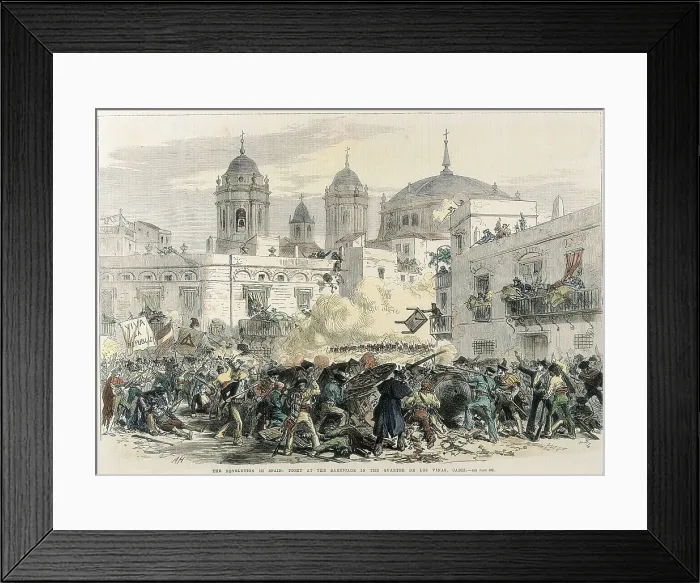 Framed Print : Spain. First Republic (1873-1874). Fight in the barricade of the quarter of La Via (Cadiz). Engraving. AISA / Everett Collection**US SALES ONLY** Framed Print : Spain. First Republic (1873-1874). Fight in the barricade of the quarter of La Via (Cadiz). Engraving. AISA / Everett Collection**US SALES ONLY**