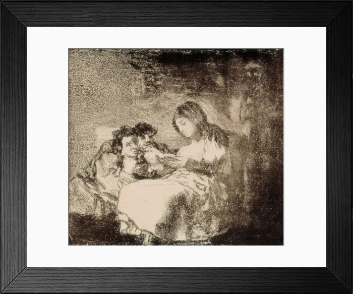 Framed Print : GOYA Y LUCIENTES, Francisco de (1746-1828). The Reading. 1819-1822. Pencil, brush and scratcher lithography. Litography. SPAIN. Madrid. National Library