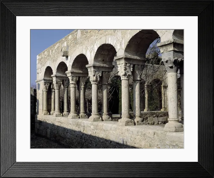 Framed Print : Cloister of the convent of Sant Domnec. 12th c. SPAIN. Perelada. Sant Domnech Convent. Romanesque art. Architecture. AISA / Everett Collection**US SALES ONLY**