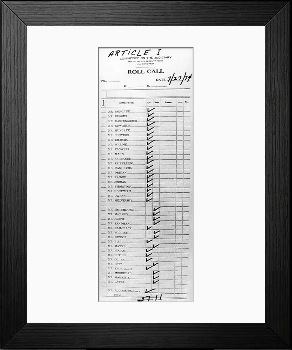 Framed Print : House Judiciary Committee impeachment vote the tally sheet