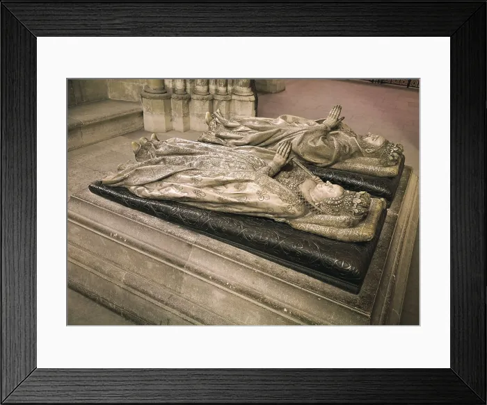 Framed Print : FRANCE. Saint-Denis. Basilica of Saint Denis. Tomb of Henry II of France and Catherine de Medicis. Renaissance art. Cinquecento. Sculpture on marble