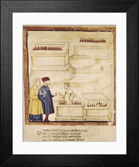Framed Print : The Divine Comedy. s.XIV. Dante and Virgil with Count Ugolino. Representation of the Inferno. Gothic art. Miniature Painting. ITALY. Venice. Biblioteca nazionale marciana (St)