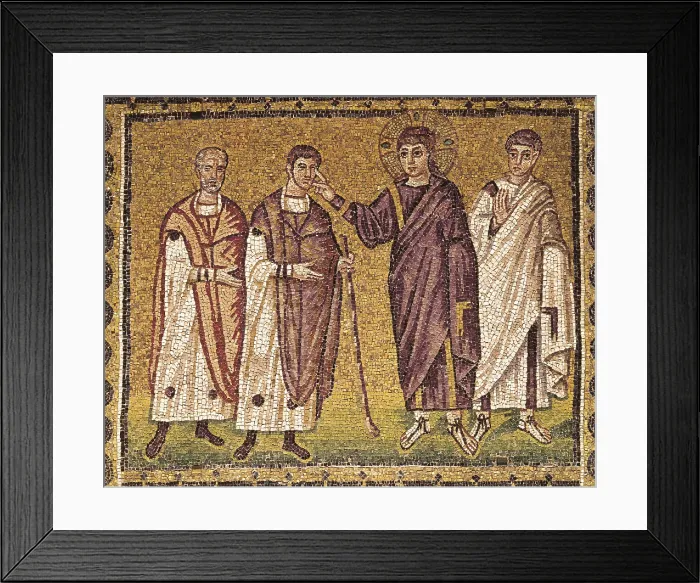 Framed Print : ITALY. Ravenna. San Apollinare Nuovo. Recovery of blind men of Jericho (6th c.). Upper section of the left wall of the main nave. Byzantine art. Mosaic Framed Print : ITALY. Ravenna. San Apollinare Nuovo. Recovery of blind men of Jericho (6th c.). Upper section of the left wall of the main nave. Byzantine art. Mosaic