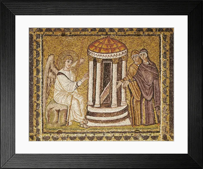 Framed Print : Virgin Mary in the Sepulchre. 6th c. ITALY. Ravenna. San Apollinare Nuovo. Decorations of the upper right section of the ceNTRAL NAVE. Early Byzantine art. Mosaic