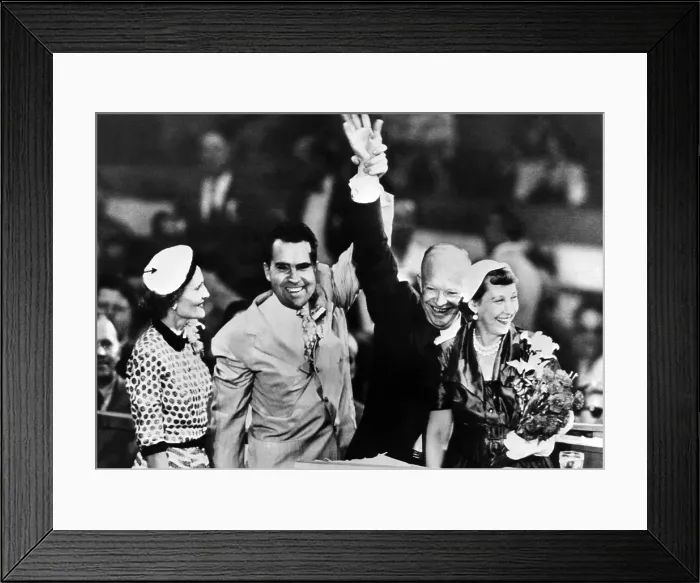 Framed Print : 1952 Republic Party Nominees. L-R: Pat Nixon, Richard Nixon, nominee for Vice President, Dwight Eisenhower, nominee for President, and Mamie Eisenhower, July 11, 1952 Framed Print : 1952 Republic Party Nominees. L-R: Pat Nixon, Richard Nixon, nominee for Vice President, Dwight Eisenhower, nominee for President, and Mamie Eisenhower, July 11, 1952