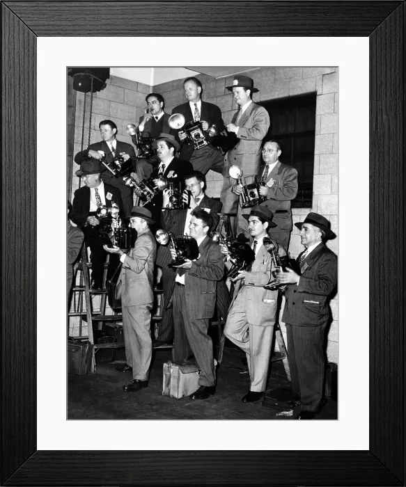 Framed Print : A battery of news cameramen with their speed graphics at New York Federal Court