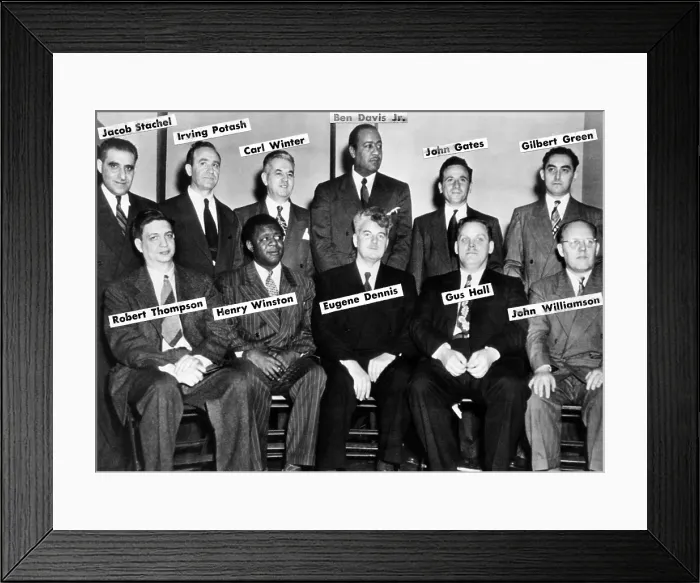 Framed Print : Communist Leaders who were on trial in 1949. L-R: Front: Robert Thompson, Henry Winston, Eugene Dennis, Gus Hall, John Williamson