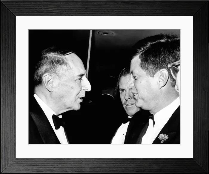 Framed Print : President Kennedy talks with Gen. Douglas MacArthur (left). They were at the National Football Hall of Fame dinner at the Waldorf Astoria Framed Print : President Kennedy talks with Gen. Douglas MacArthur (left). They were at the National Football Hall of Fame dinner at the Waldorf Astoria