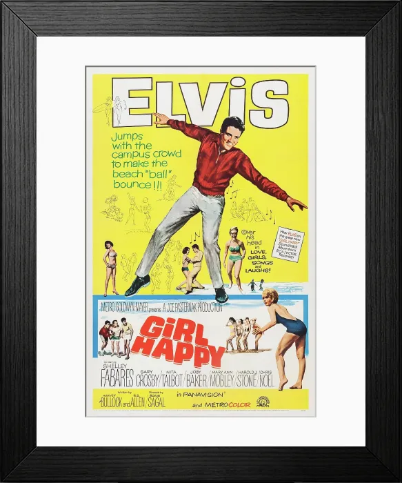 Framed Print : GIRL HAPPY, US poster art, Elvis Presley, 1965 Framed Print : GIRL HAPPY, US poster art, Elvis Presley, 1965