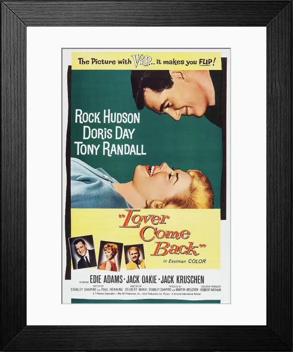 Framed Print : LOVER COME BACK, US poster art, from top: Rock Hudson, Doris Day, Tony Randall, Edie Adams, Jack Kruschen, 1961