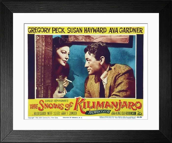 Framed Print : THE SNOWS OF KILIMANJARO, US lobbycard, from left: Ava Gardner, Gregory Peck, 1952, (c) 20th Century Fox, TM & Copyright / Courtesy: Everett Collection Framed Print : THE SNOWS OF KILIMANJARO, US lobbycard, from left: Ava Gardner, Gregory Peck, 1952, (c) 20th Century Fox, TM & Copyright / Courtesy: Everett Collection