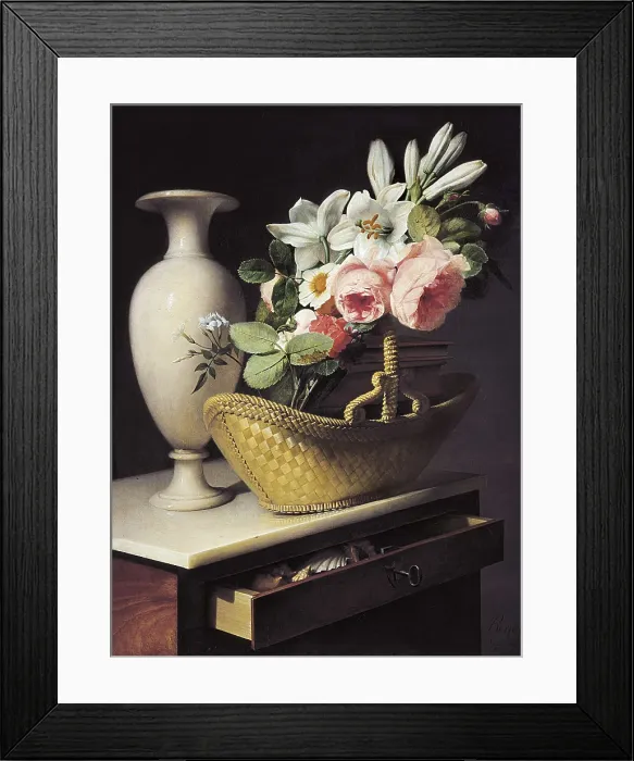 Framed Print : BERJON, Antoine (1754-1843). Bouquet of Lilies and Roses in a basket. 1814. Still life. Oil on canvas. FRANCE. Paris. Louvre Museum. AISA / Everett Collection**US SALES ONLY**