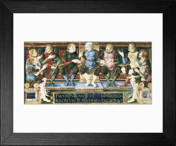 Framed Print : BIRAGO, Giovan Pietro da (15th c.- 16th c.). Allegory of the earthly glory of Francesco Maria Sforza. 1490. Tempera on parchment. Renaissance art. Quattrocento. Tempera. ITALY