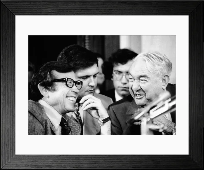 Framed Print : Senate Watergate Committee. Chairman Sam Ervin and Vice Chairman Howard Baker share a lighter moment
