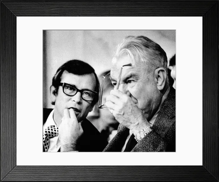 Framed Print : Senate Watergate Committee. Chairman Sam Ervin and Vice Chairman Howard Baker during the testimony of former White House counsel John Dean III. June 6, 1973