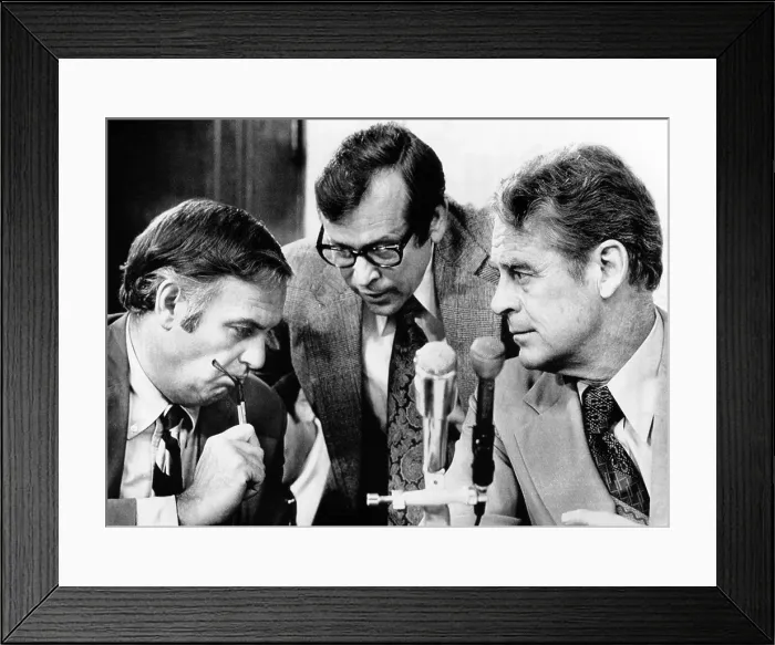 Framed Print : Senate Watergate Committee. Republican members of the Senate Watergate Committee huddle before the hearing. L-R: Lowell Weicker; Howard Baker; Edward Gurney Framed Print : Senate Watergate Committee. Republican members of the Senate Watergate Committee huddle before the hearing. L-R: Lowell Weicker; Howard Baker; Edward Gurney