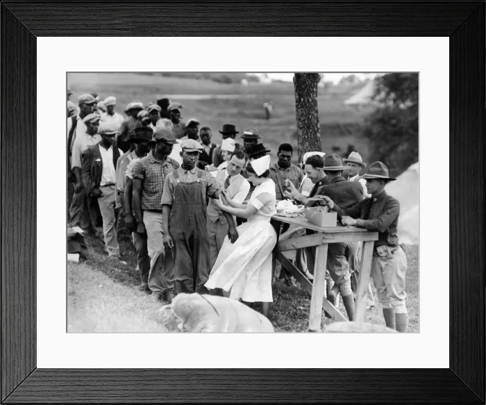 Framed Print : African American flood refugees vaccinated for typhoid at Camp Louisiana, near Vicksburg