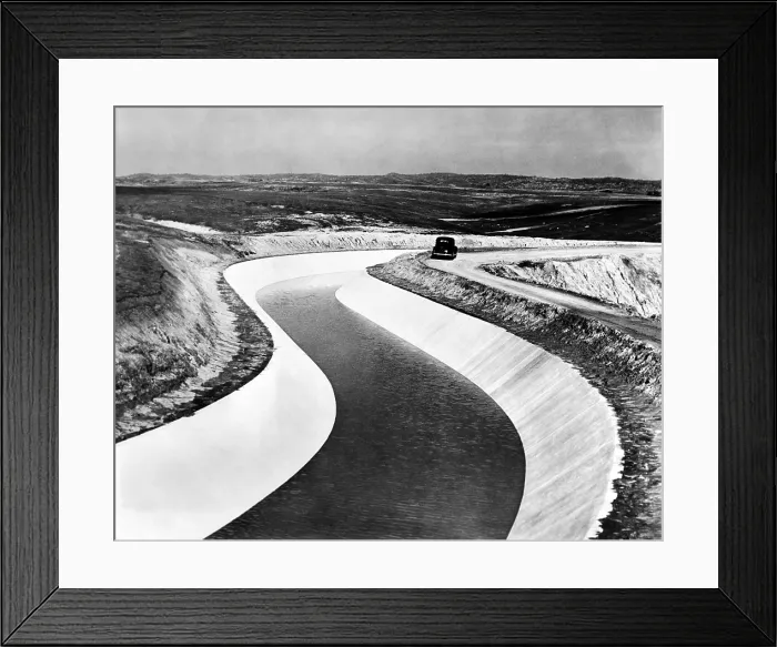 Framed Print : Madera Canal built by the U.S. Bureau of Reclamation. The canal will be 37 miles long as part of an irrigation system, the Central Valley. March 20, 1942