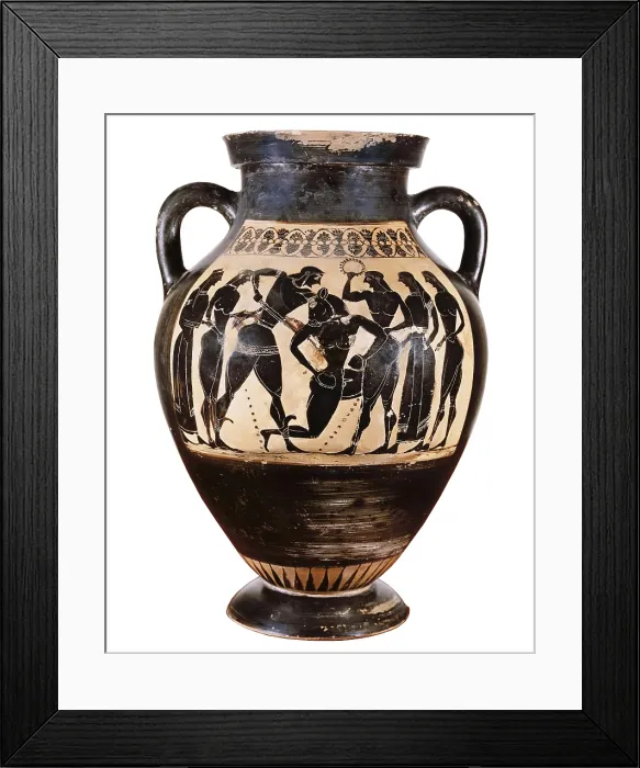 Framed Print : Theseus and the Minotaur. 6th c. BC. Attic black-figure amphora. Archaic Greek art. Ceramics. ITALY. Rome. Capitoline Museums. AISA / Everett Collection**US SALES ONLY**