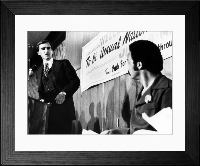 Framed Print : California Gov. Jerry Brown spoke to final session of Operation Push. At right is Rev. Jesse Jackson, leader of Operation Push. July 14, 1975