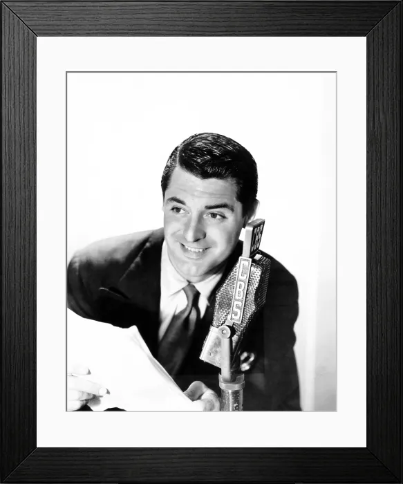 Framed Print : Cary Grant at the CBS radio microphone, ca. lare 1930s