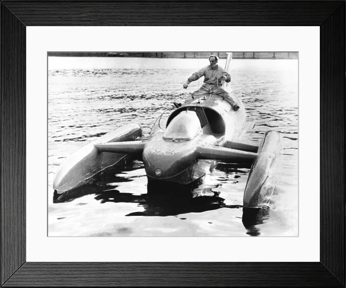 Framed Print : Donald Campbell sits astride his jet powered boat, Bluebird K7, on Lake Coniston. He will attempt to break his two year old water speed record of 276.33 mph. Nov Framed Print : Donald Campbell sits astride his jet powered boat, Bluebird K7, on Lake Coniston. He will attempt to break his two year old water speed record of 276.33 mph. Nov